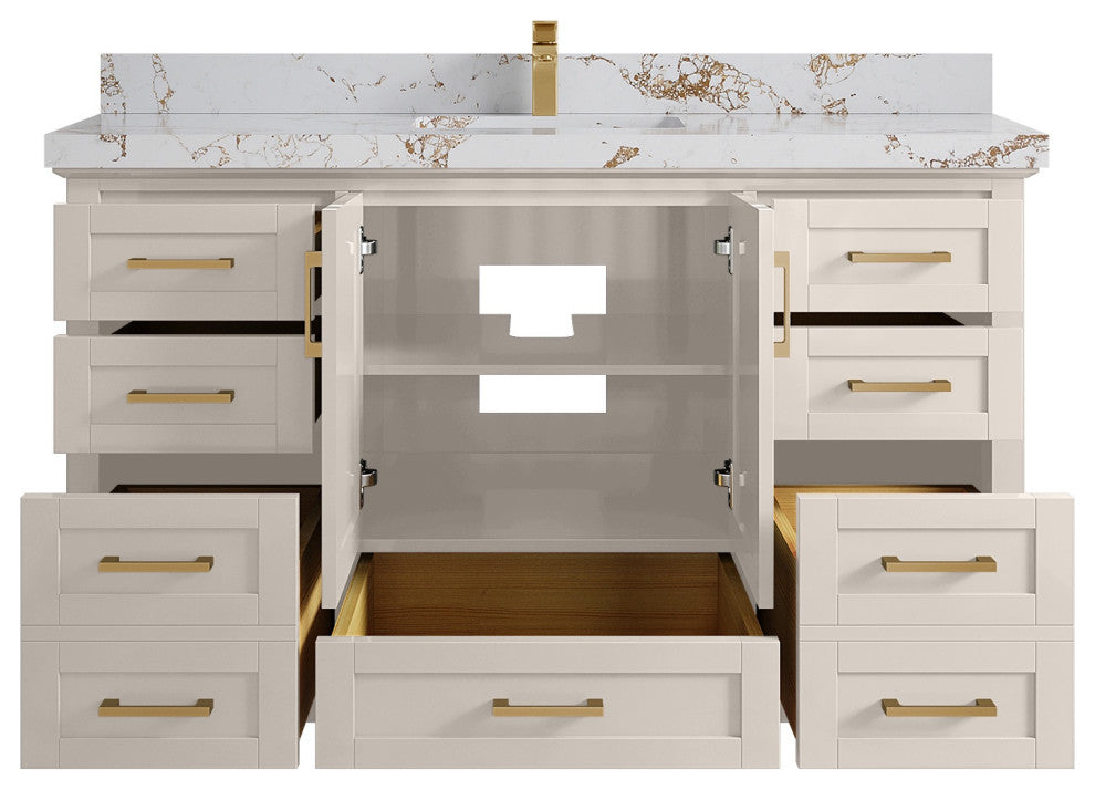Boston 60" Single Bathroom Vanity in Fine Grain 2" Viola Gold