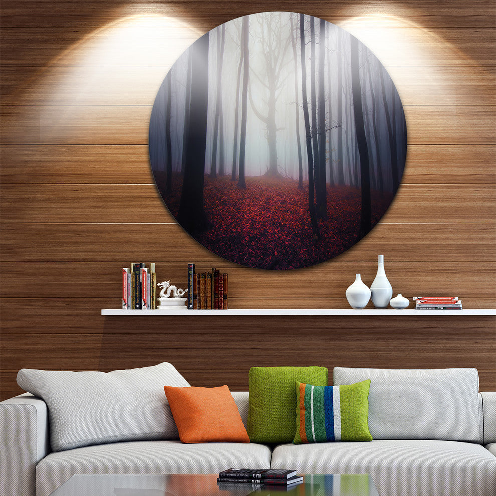 Dark Spooky Misty Forest, Landscape Photo Disc Metal Artwork, 23"