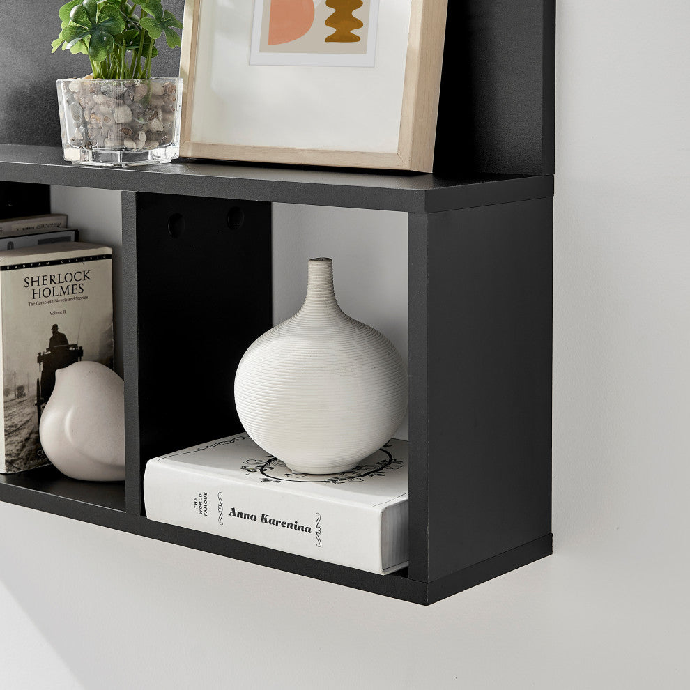Danya B. Modern 3 Cube Floating Wall Shelf With Display Ledge, Black