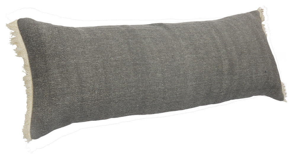 Charcoal Gray Solid Fringed Throw Pillow, 14" X 36"