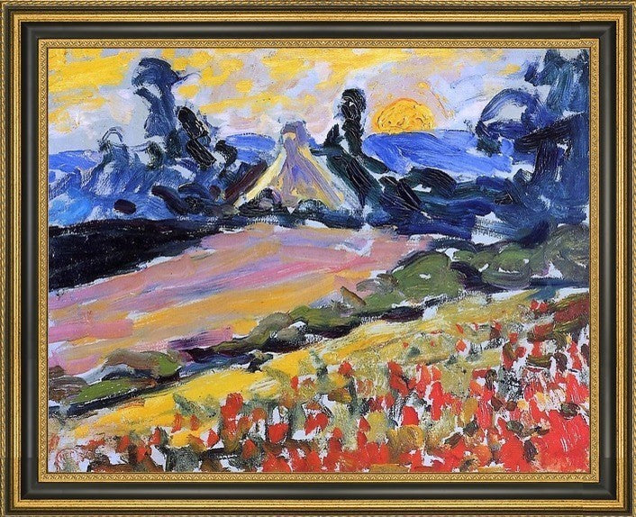 Henri Edmond Cross Landscape With Sunset Framed Premium Canvas Print, 21"x28"