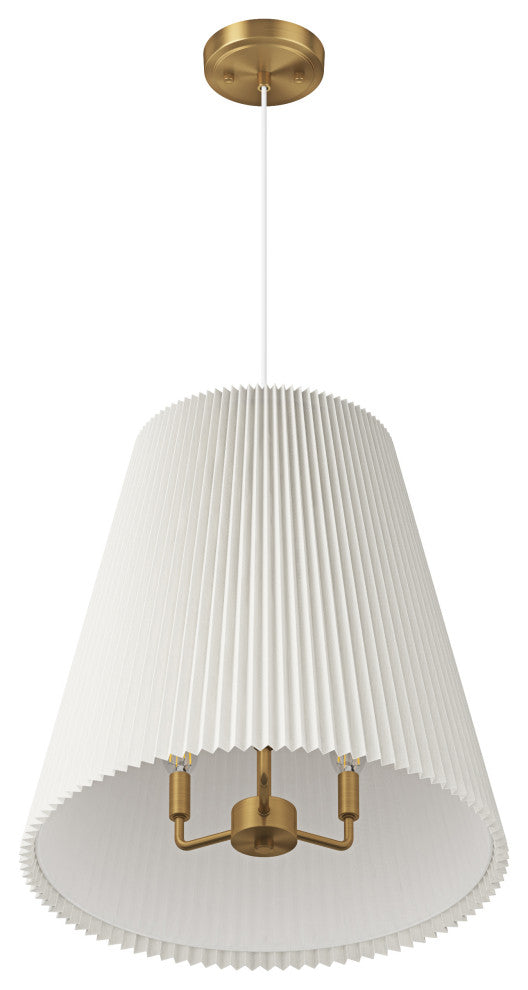 Modern Brass Pendant Lighting With Off-White Pleated Fabric Shade