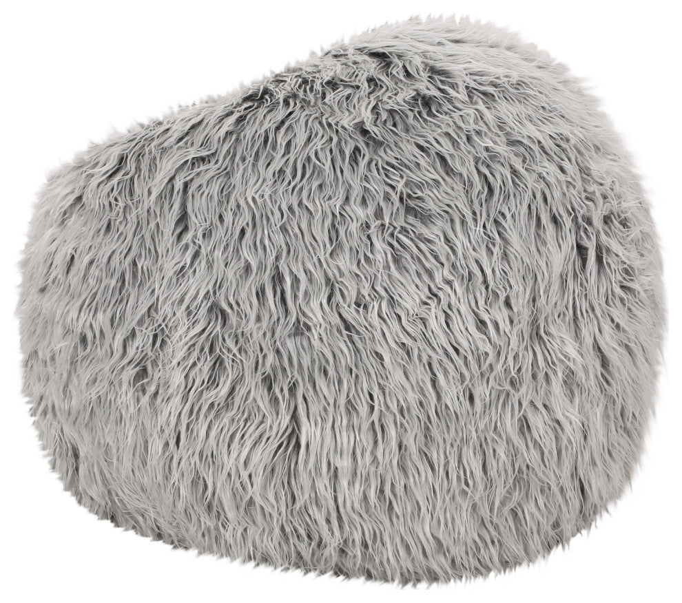Dundas Modern Glam 3 Foot Faux Fur Bean Bag, Silver Gray