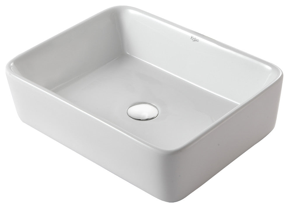Elavo Ceramic Rectangle Vessel White Sink, PU Drain Chrome