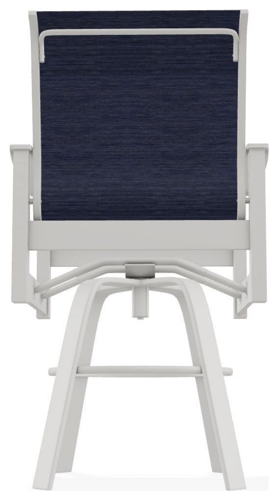 Leeward Sling Bar Height Outdoor Swivel Armchair, Collect Indigo/Snow
