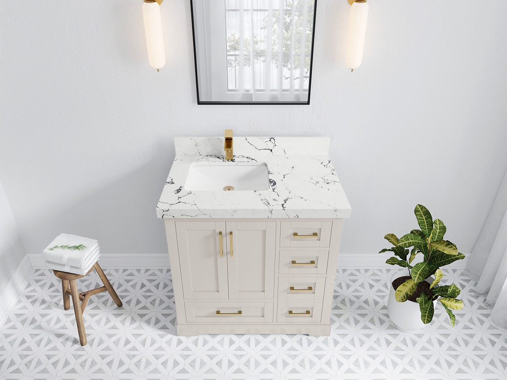 Boston 36" Left Offset Bath Vanity in Fine Grain 2" Viola Night