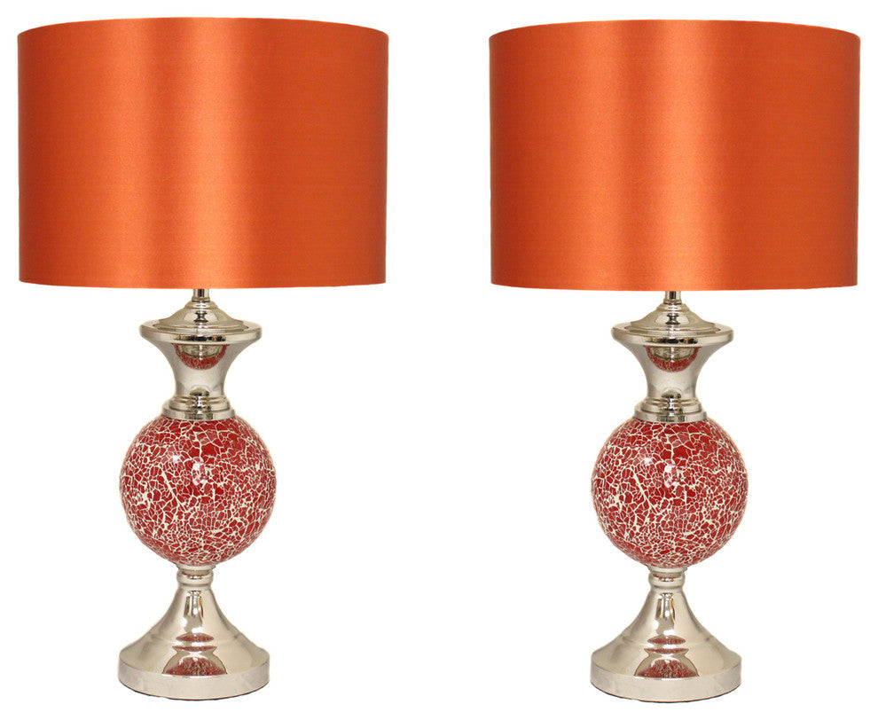 Urban Designs Orange Mosaic Cracked Glass 24" Table Lamp, Set of 2