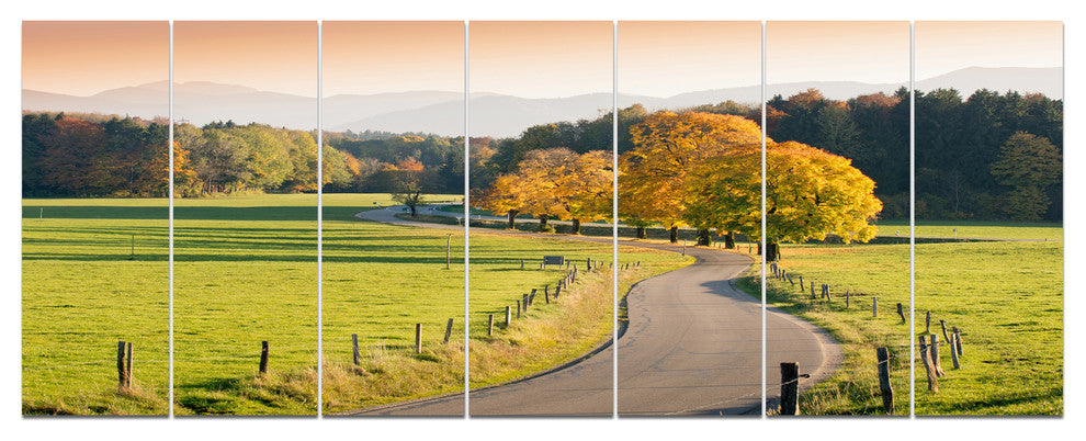Winding Country Road in the Fall, Landscape Canvas Art Print, 83"x32", 7 Panels