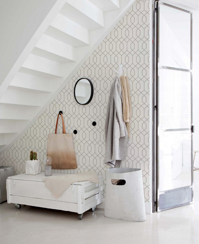 Geometric Hexagon Peel and Stick Vinyl Wallpaper, Light Grey, 24"w X 60"h