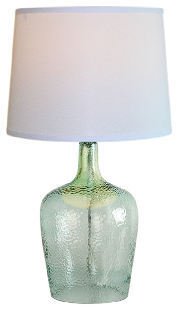 19"h Artisanal Hand-Blown Aqua Green Sea Glass Coastal Style Table Lamp, White L