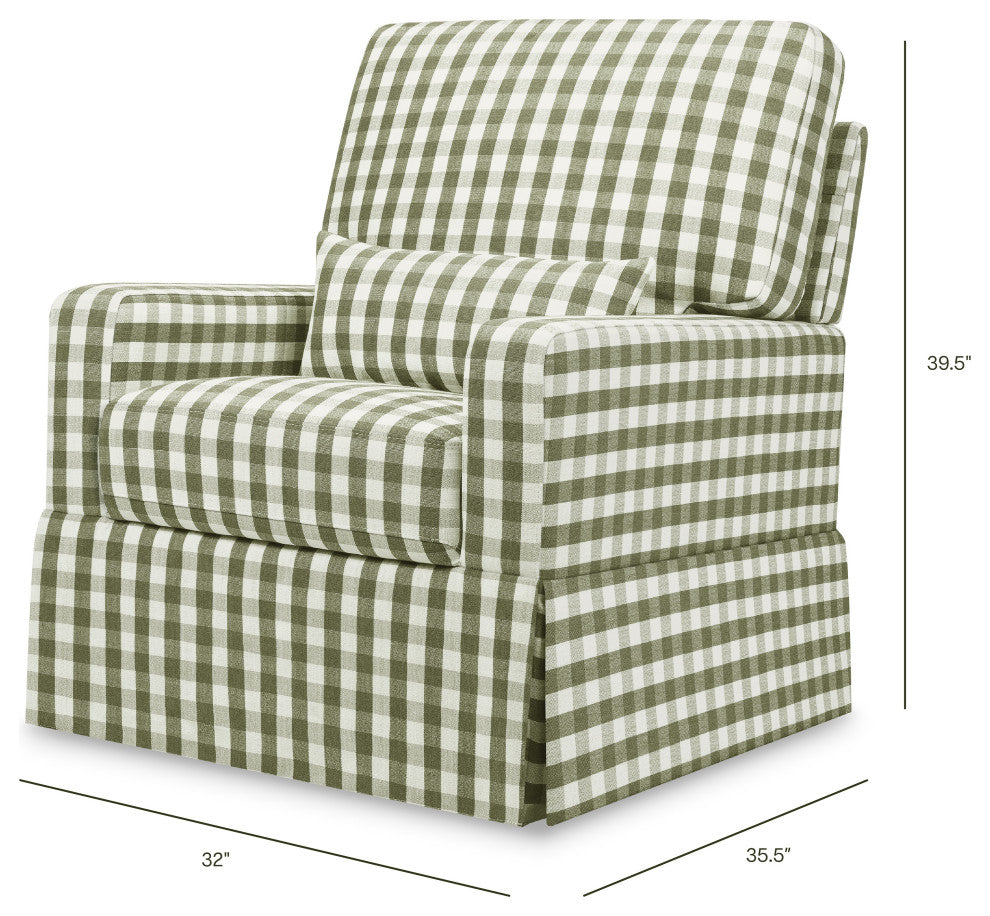 Crawford Pillowback Comfort Swivel Glider, Moss Green Gingham