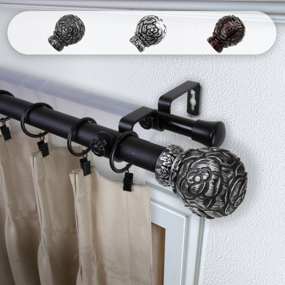 Davor 1" Double Curtain Rod, Black, 120-170"