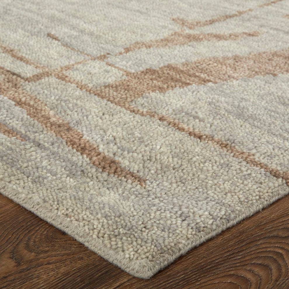Sutton T6003 Transitional/Industrial/Casual Area Rug, Tan/Orange, 5'6"x8'6"