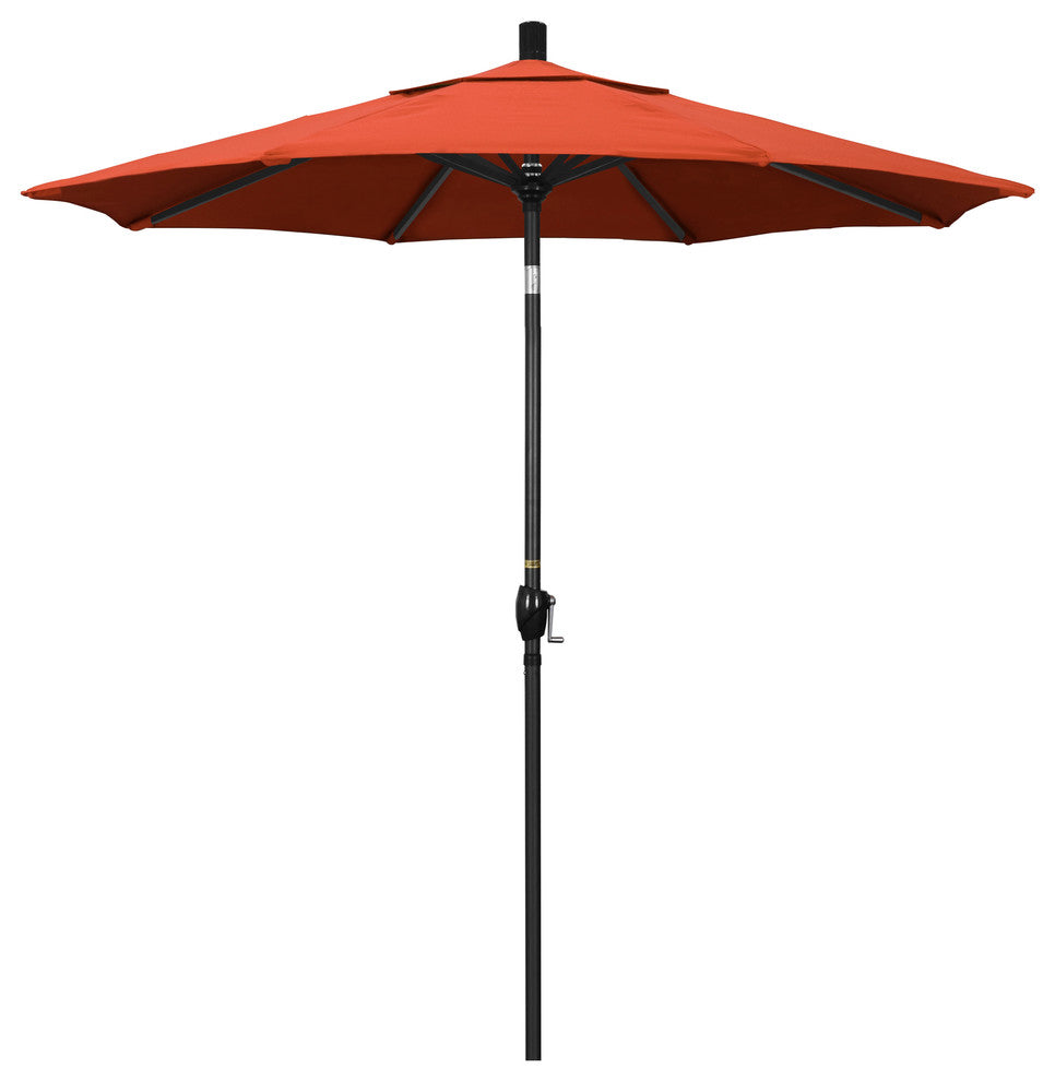 7.5' Matted Black Push-Button Tilt Crank Aluminum Umbrella, Sunset Olefin
