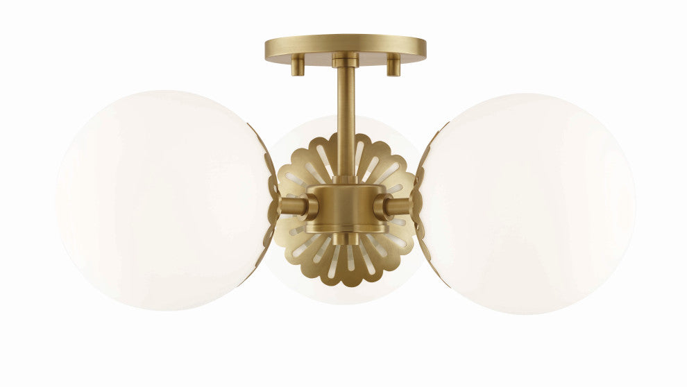 Paige 3-Light Semi Flush, Aged Brass Finish