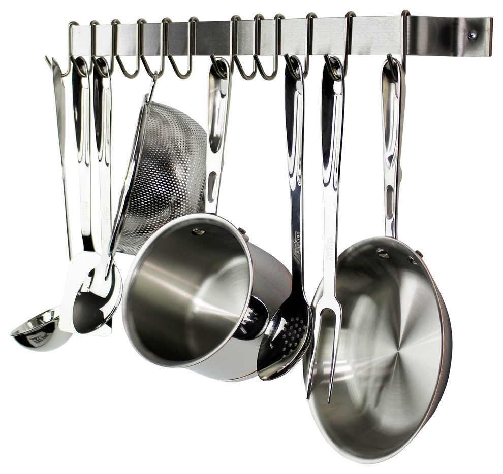 Handcrafted 36" Easy Mount Wall Rack w 6 Hooks, Stainless Steel