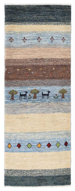 Multi Color Fine Hand Knotted Persian Gabbeh Runner 1'8"x4'11"