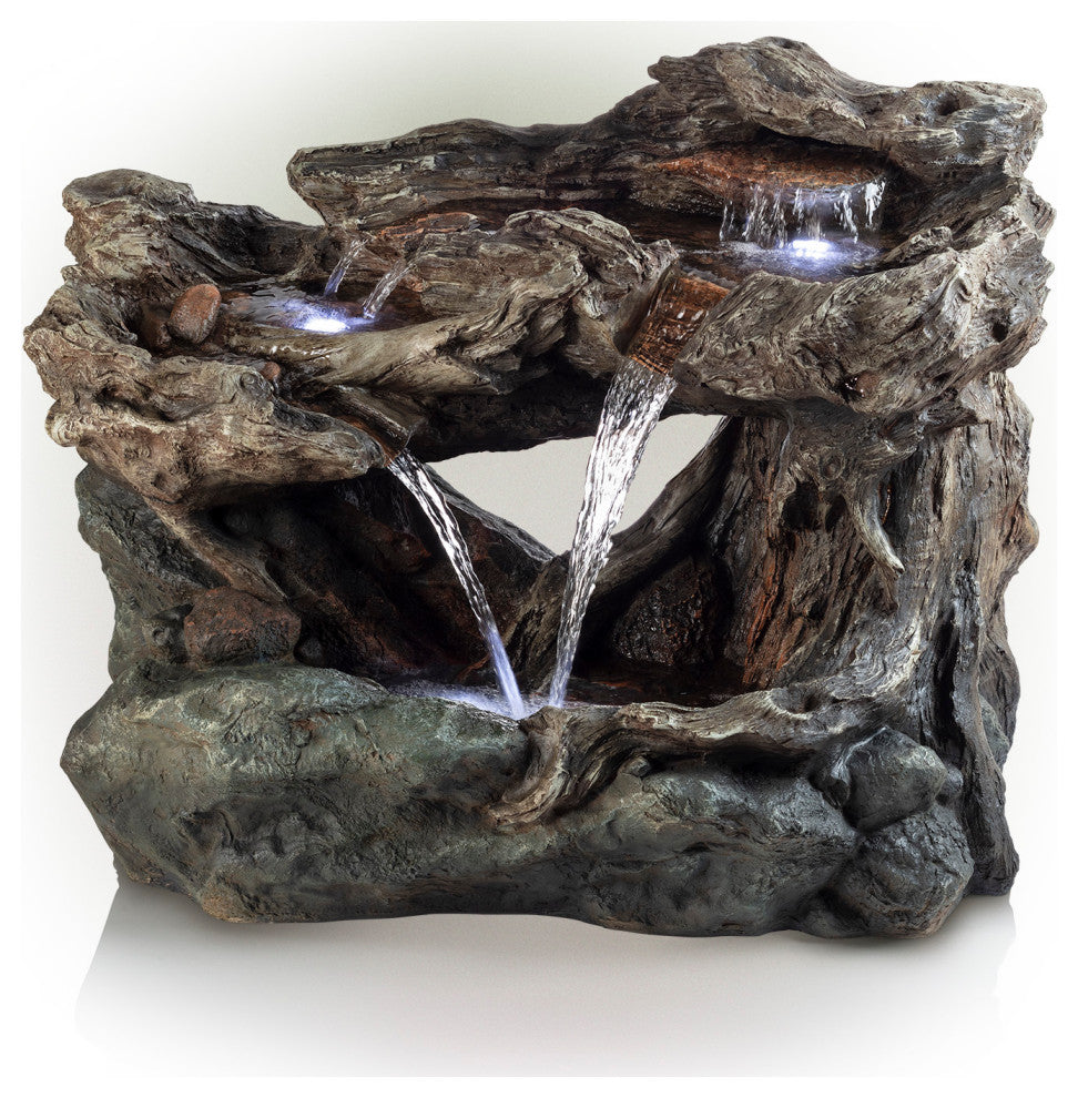 30" Outdoor 3-Tier Rainforest Cascading Waterfall Fountain With LED Lights