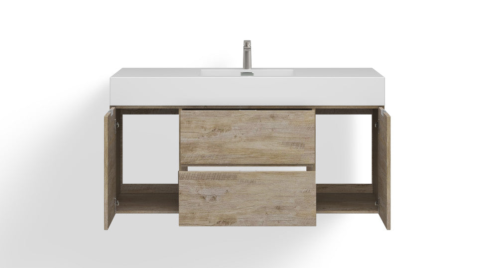 Boutique Bath Vanity, Natural Wood, 48", Single Sink, Wall Mount