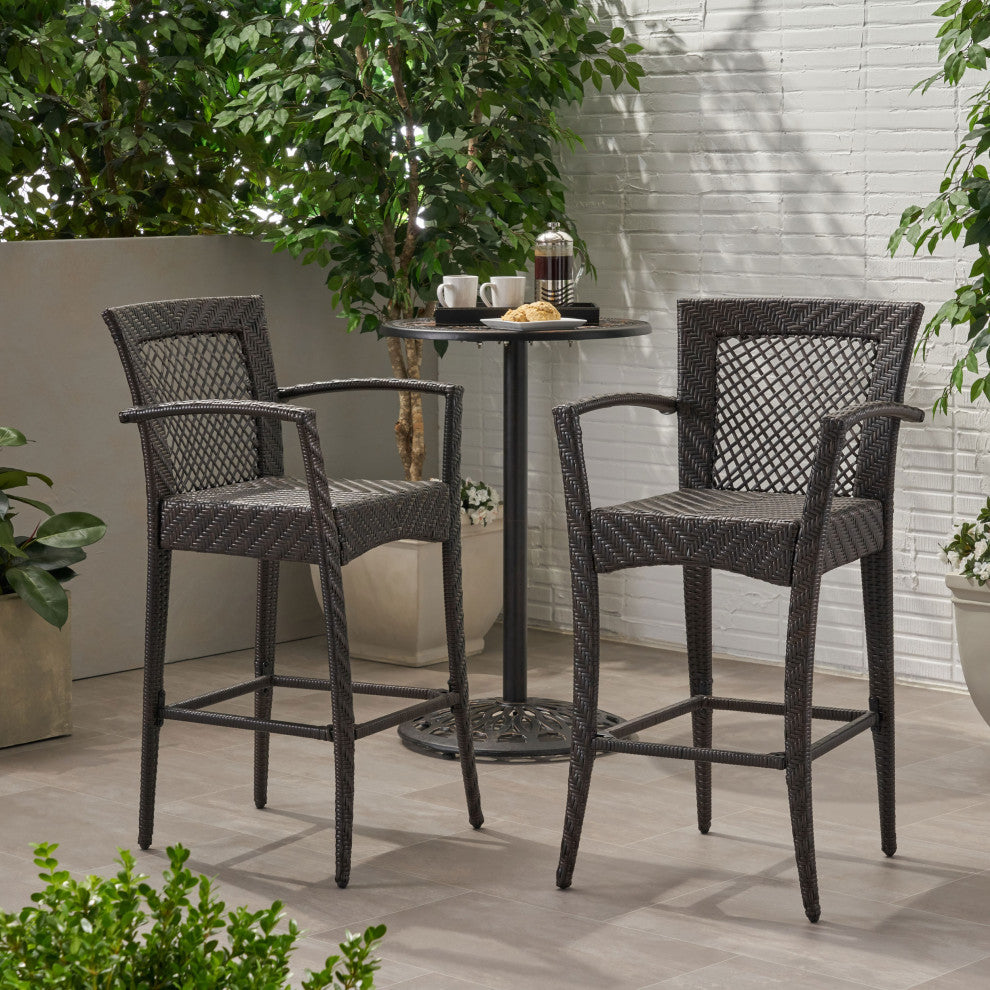 Megan Outdoor 46" Wicker Barstool, Set of 2