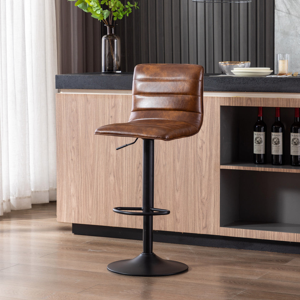 1 x Horizontal Stitched Faux Leather Bar Stool, Yellowish Brown