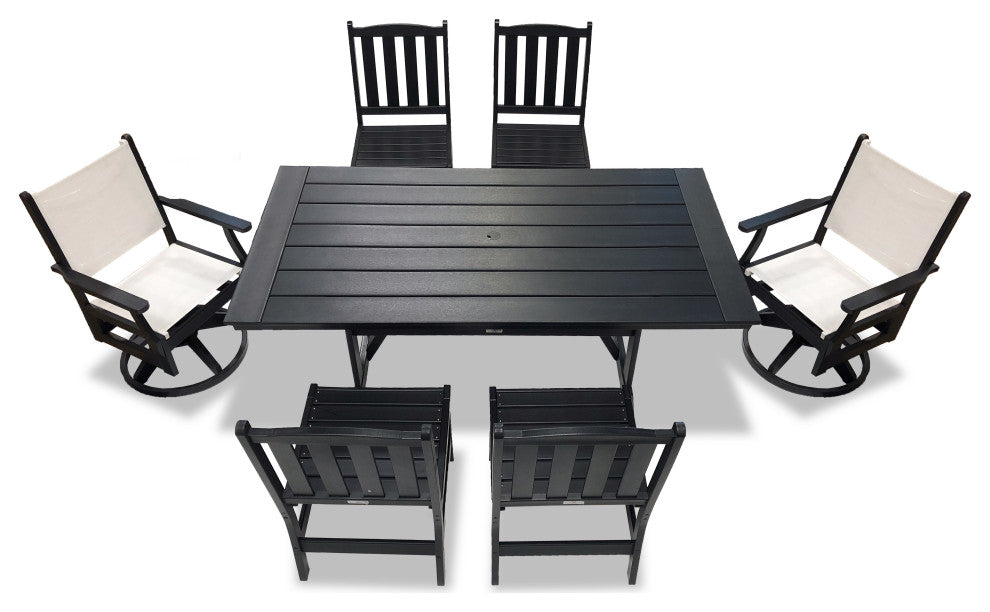 Tuscany Sling Swivel Dining Set, Black, 7-Piece
