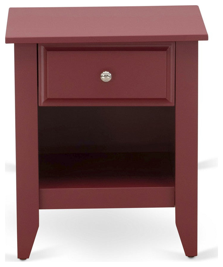 Wooden Night Stand For Bedroom, 1 Wooden Drawer, Burgundy