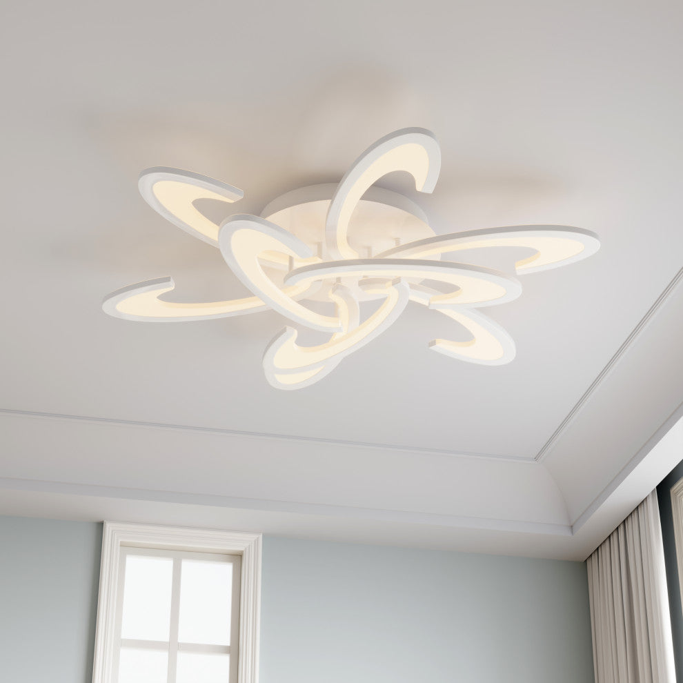 White 9-Light Petal Shaped LED Semi Flush Mount Ceiling Lighting