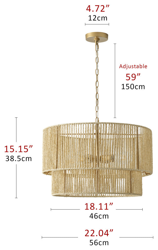 Farmhouse Gold 4-Light Paper Rope Craft Pendant Light