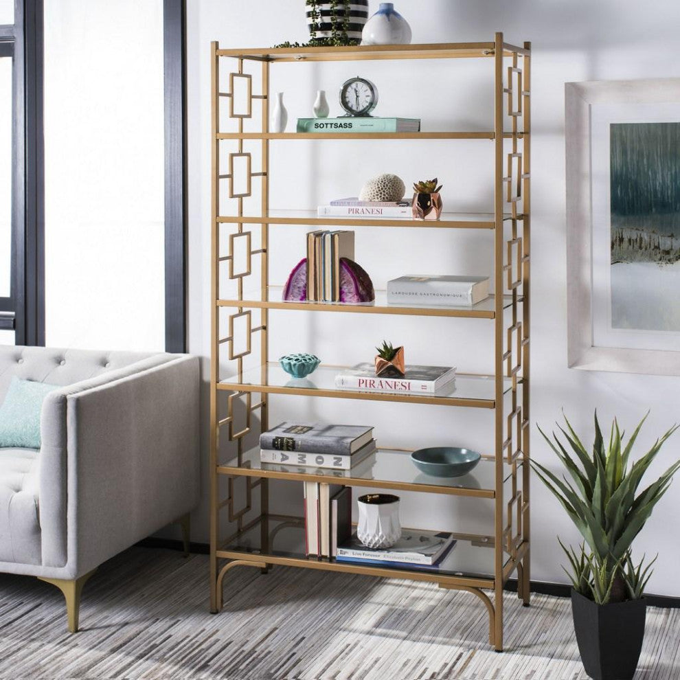 Ellis 7 Tier Etagere/ Bookcase Gold/ Clear