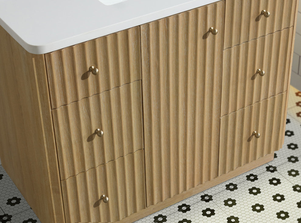 La Jolla Bathroom Vanity, Washed Oak, 42", Single Sink, Freestanding