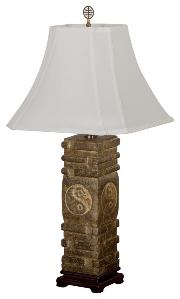 Yin Yang Stone Asian Table Lamp with Shade