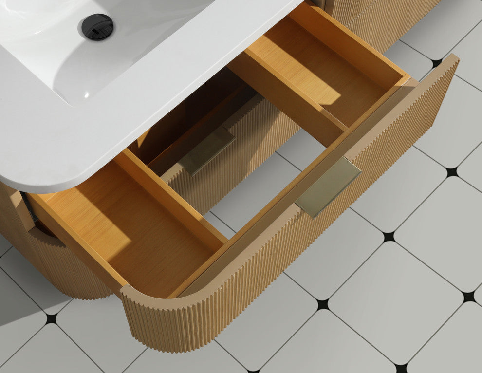Ari Kitchen and Bath Chantal 60" Floating Bathroom Vanity Oak