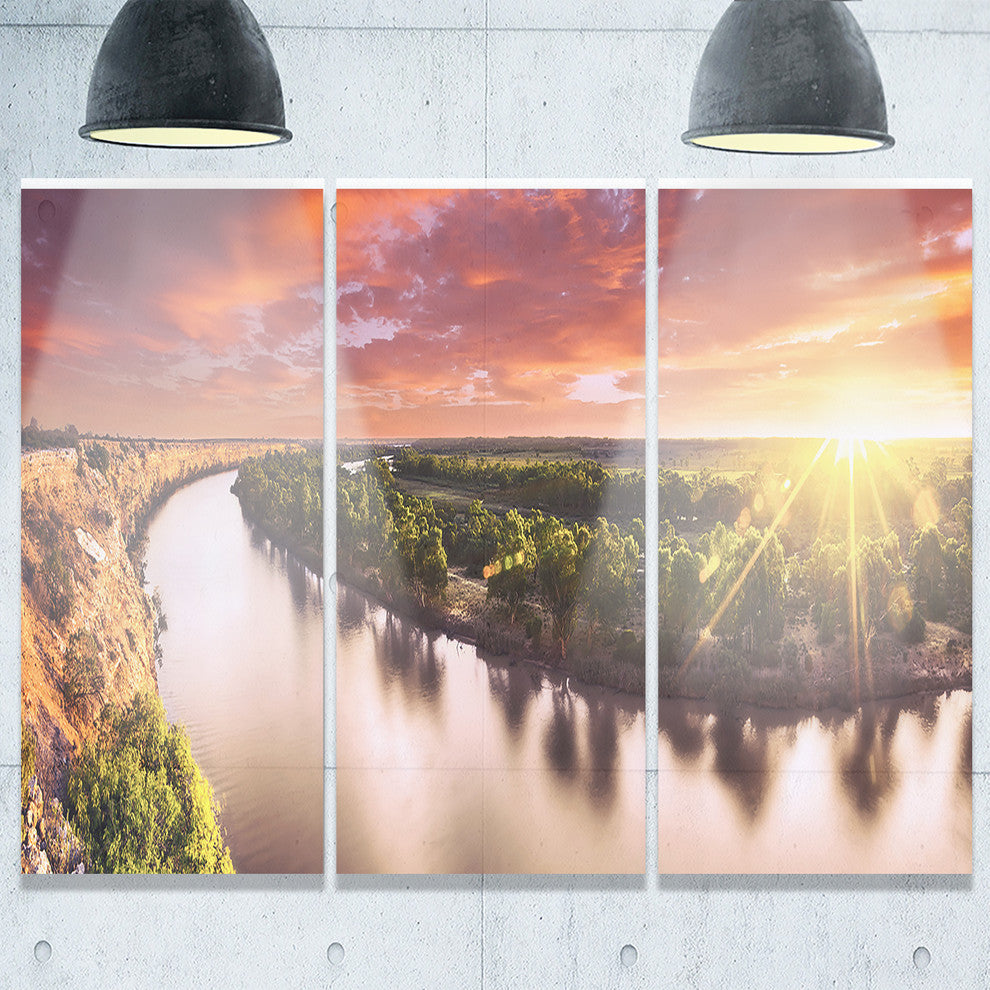 "Sunset Over Murray River Panorama" Metal Landscape, 3 Panels, 36"x28"