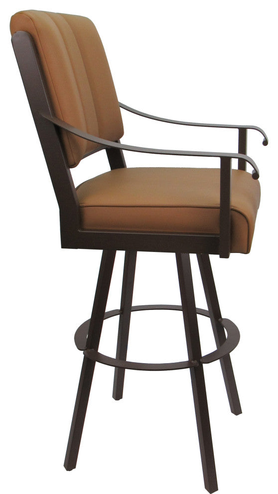 Leather Swivel Metal Bar Stool - Memphis on Warren Base, Brown Leather on Brown, 30"