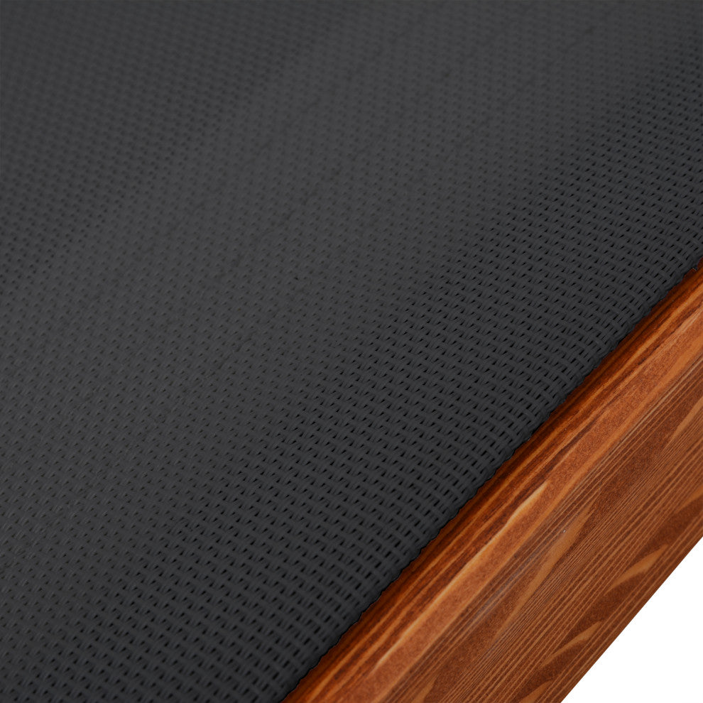 Outdoor Cedar Wood Patio Lounge Chair, Textilene Fabric, Black