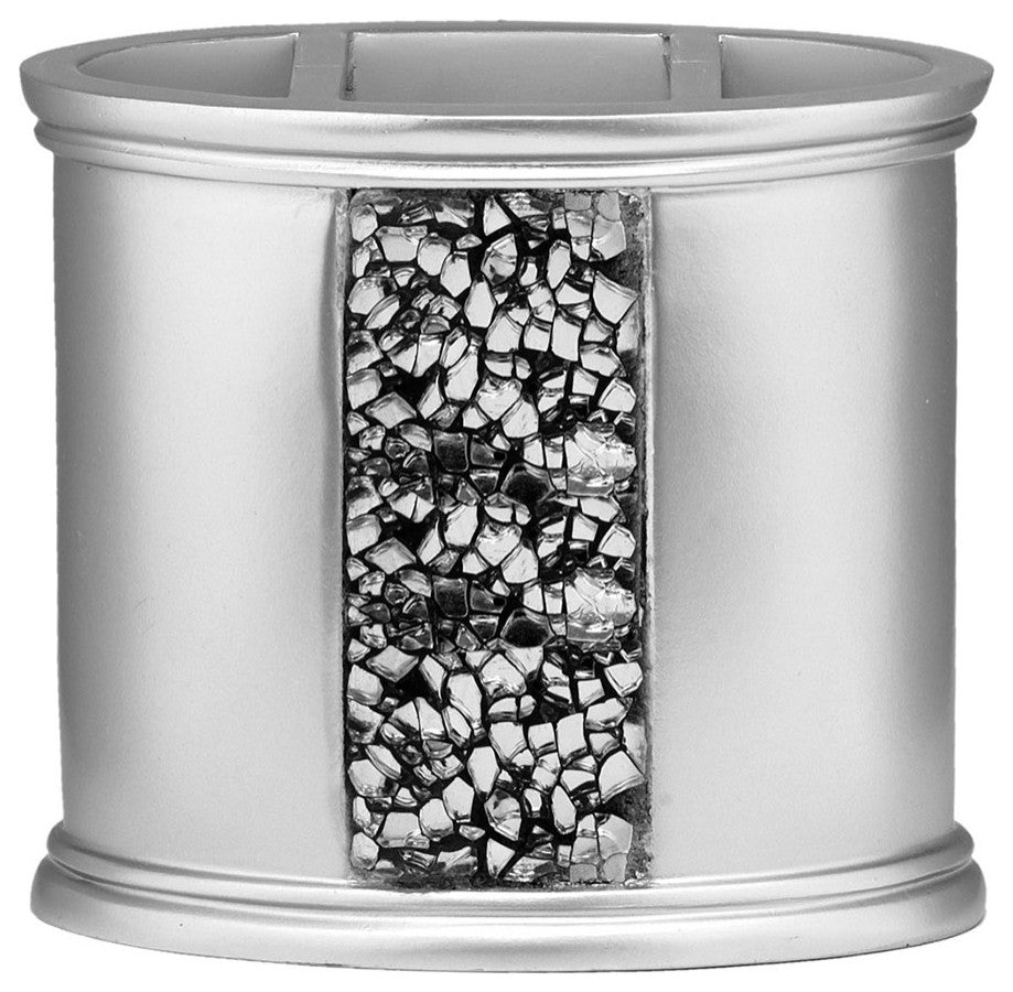 Popular Bath "Sinatra Silver" 6 Piece Resin Bath Accessory Set Cracked Glass