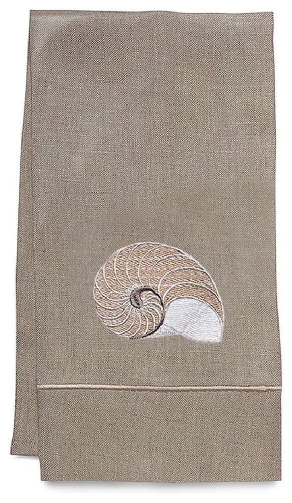 Natural Linen Guest Towel, Striped Nautilus, Beige