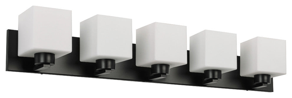Veda Vanity, 5 Light, Matte Black, White Opal Glass