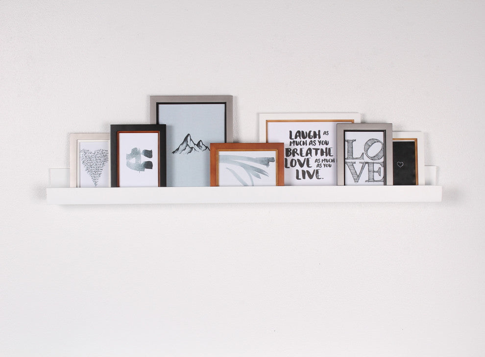 Levie Wooden Picture Ledge Wall Shelf, White 42