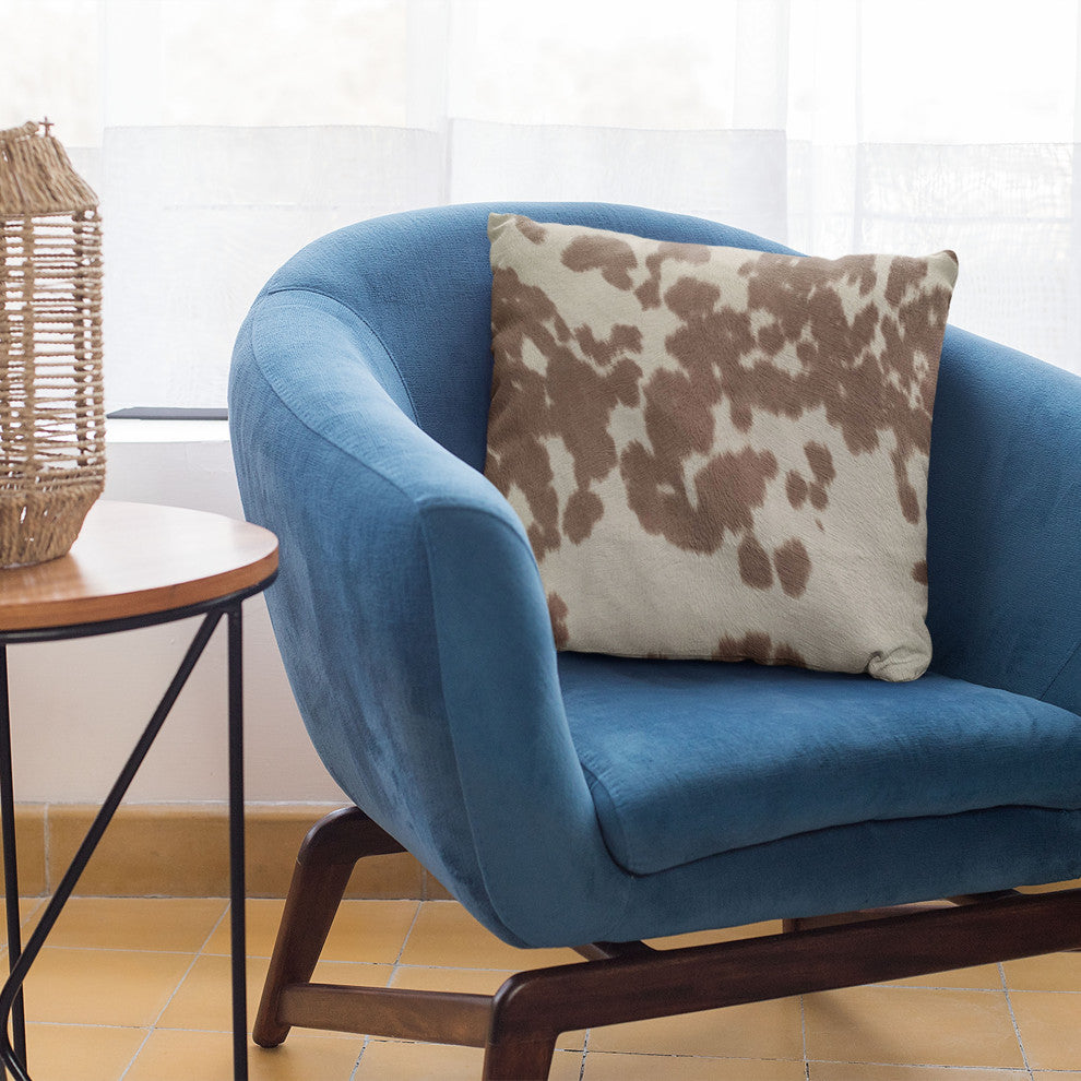 Plutus Brown Cowhide Animal Luxury Throw Pillow, 24"x24"