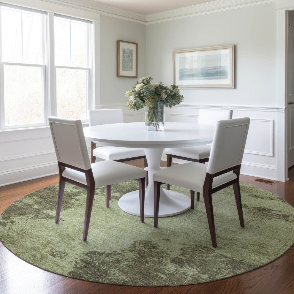 Machine Washable Indoor/Outdoor Chantille ACN1902 Olive 8' x 8' Round Rug