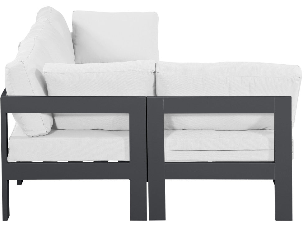 Nizuc Water Resistant Patio L-Shaped Modular Sectional, White, 4-Piece: 2 Armless Chair, 2 Corner Chair, Dark Gray Aluminum Frame