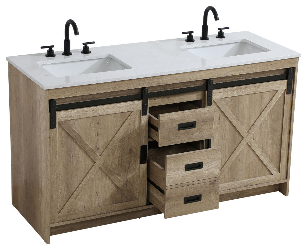 Home Living 60" Double Bathroom Vanity, Natural Oak