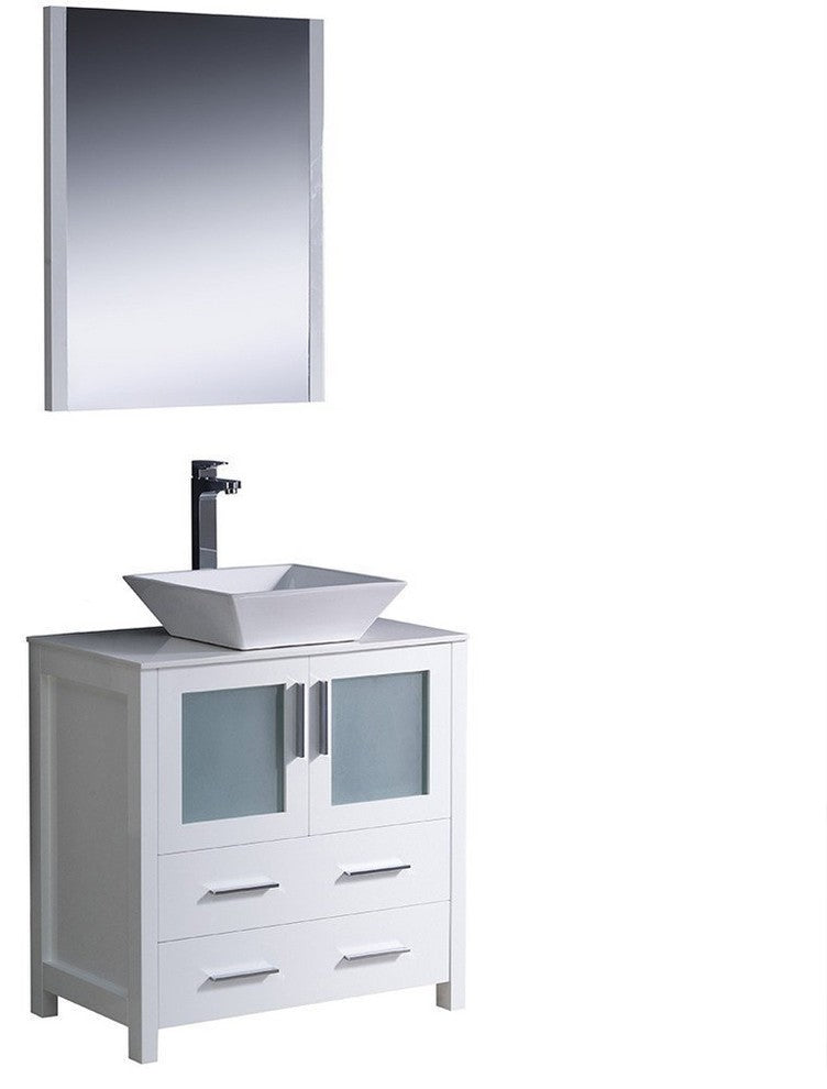 Torino 30" White Modern Bathroom Vanity With Vessel Sink, FFT9152BN