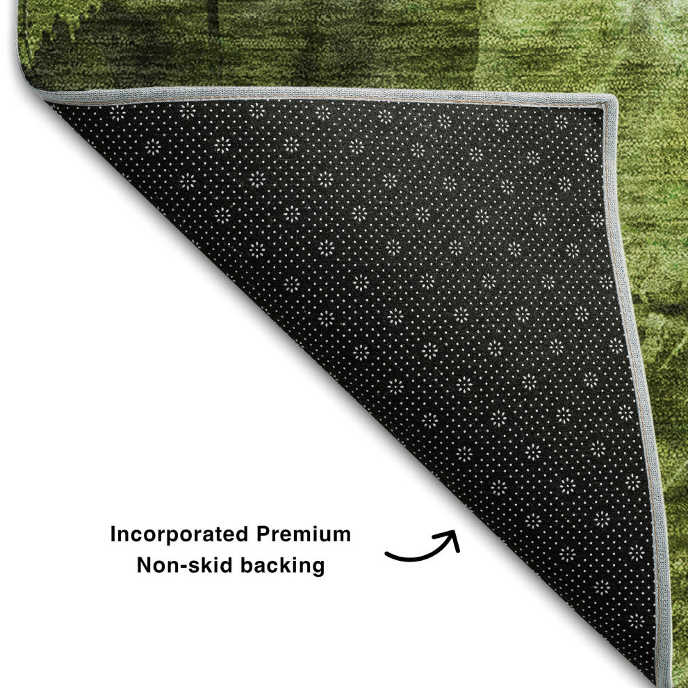 Premium Machine Washable Mayfield AMF560 Green 8' x 8' Round Rug