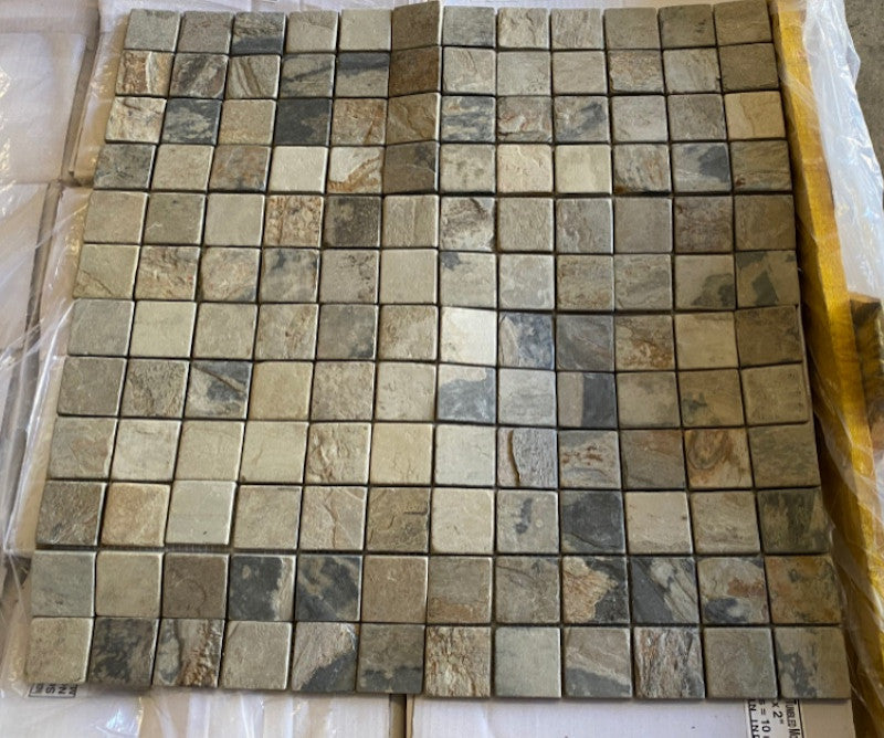 California Autumn Gold 2x2 Tumbled Mosaic Tile, 12"x12", Set of 50