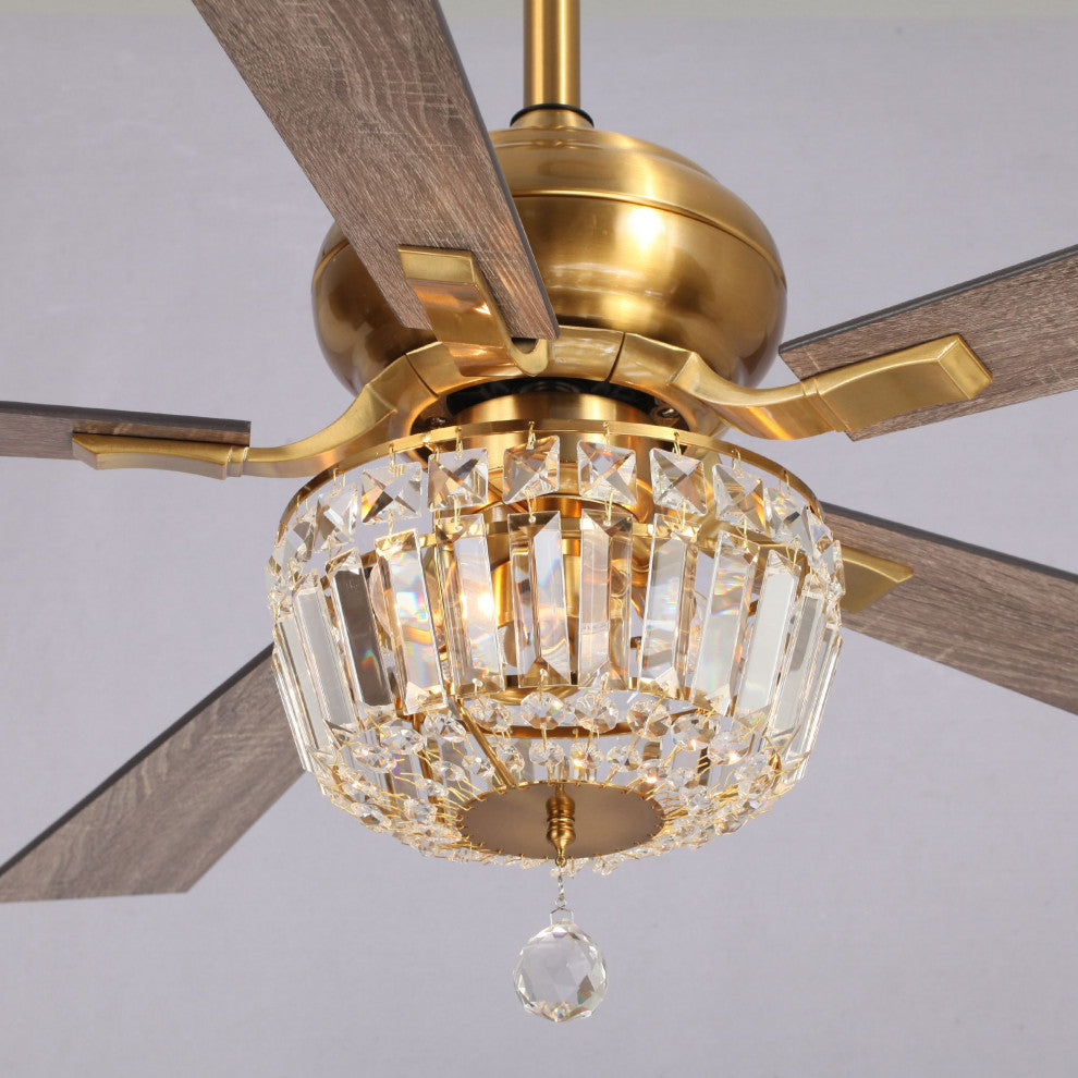 52 in Crystal Ceiling Fan with Remote Control in Gold