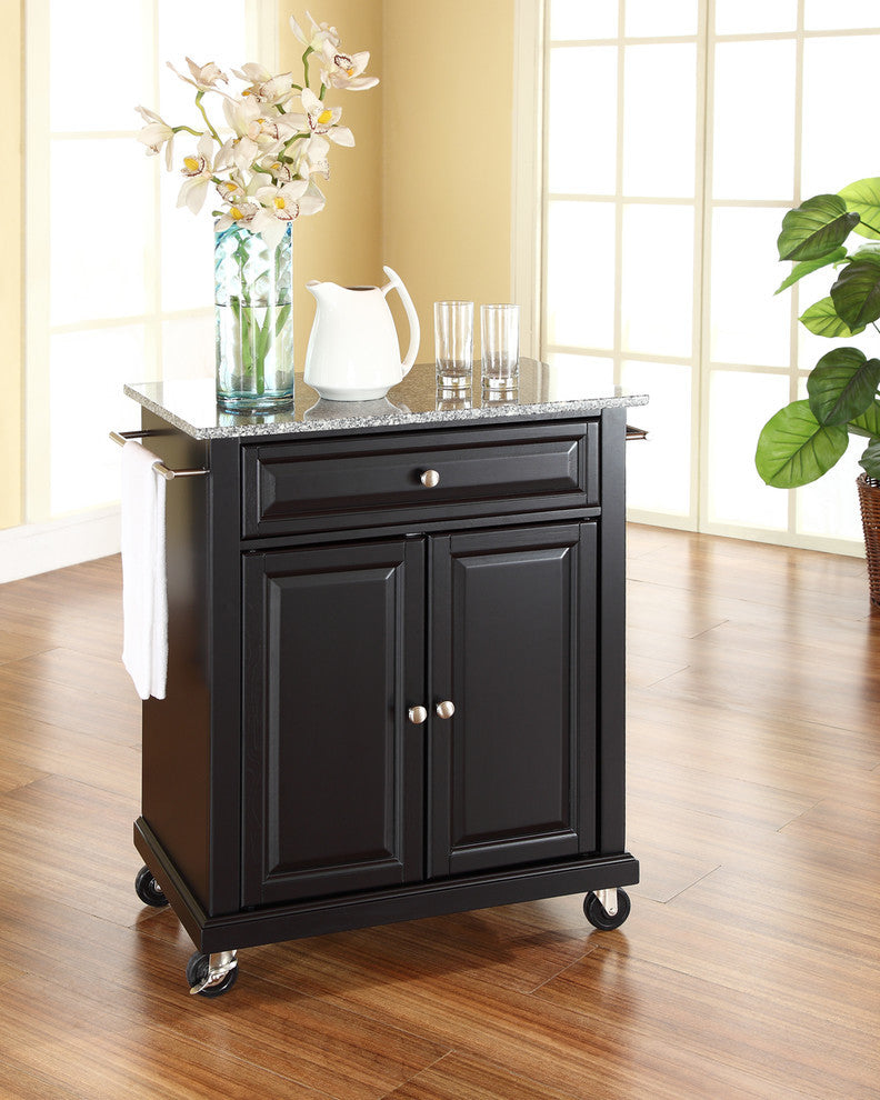 Solid Granite Top Portable Kitchen Cart, Island