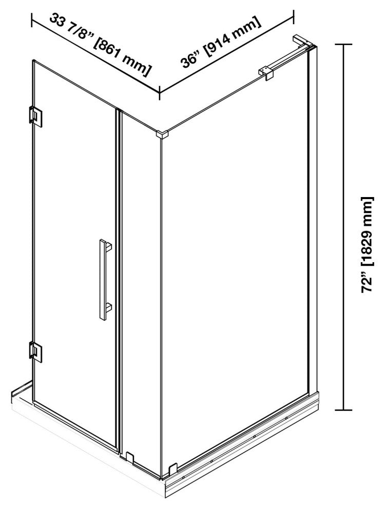 Panama 32"Wx32"Dx74 3/4"H Corner Hinge Shower Kit Black Base, Satin Nickel, 36"